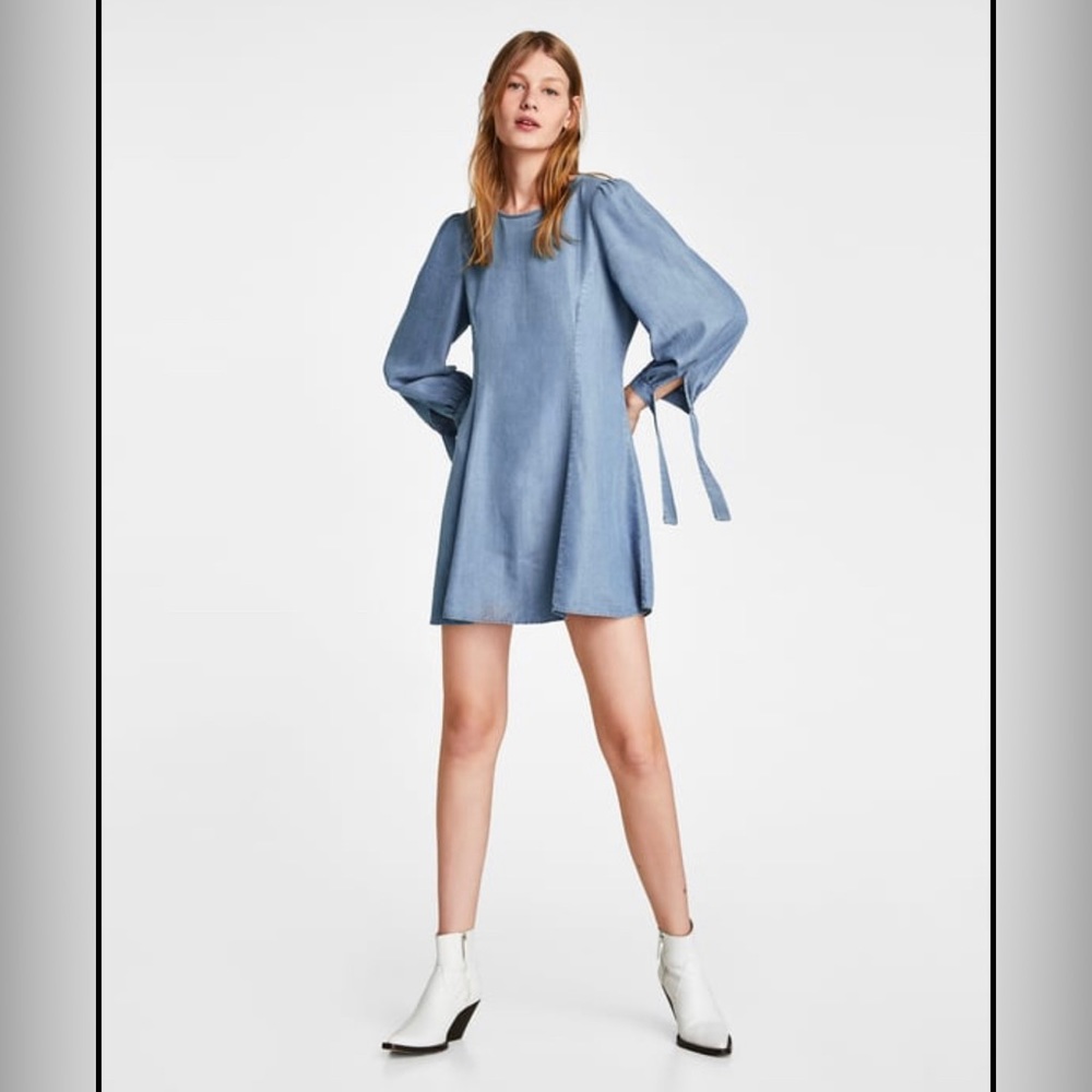 Blogger favourite!! Zara Denim Collection Dress w/wrist tie detail